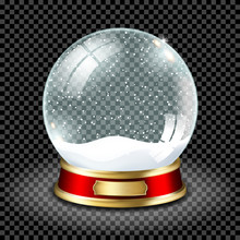Realistic Transparent Snow Globe With Snow, Isolated.