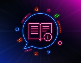 Technical information line icon. Neon laser lights. Instruction sign. Glow laser speech bubble. Neon lights chat bubble. Banner badge with technical info icon. Vector