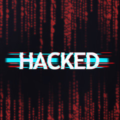 Fototapete - Hacked inscription in glitch style over red binary code stream