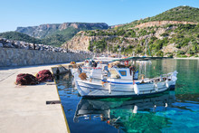 Fishing Boats In Sampatiki Port, Arcadia, Peloponnese, Greece.