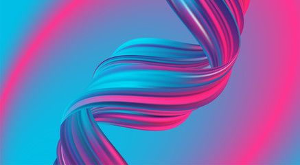 Modern abstract background with 3d twisted neon colored flow liquid shape. Trendy design