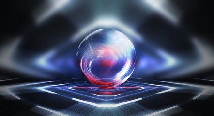glass bowl. abstract futuristic background, neon lines, abstract light, tunnel, corridor. symmetric 
