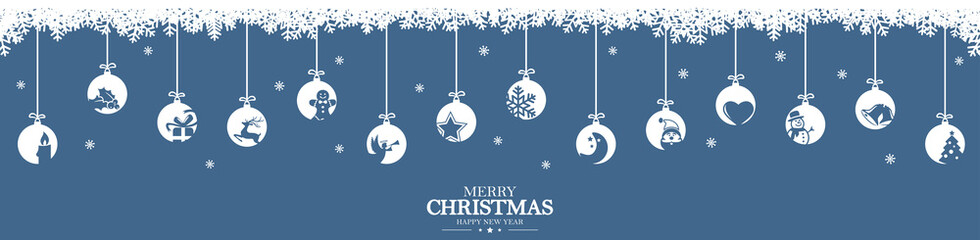 Wall Mural - hanging baubles with christmas icons and greetings