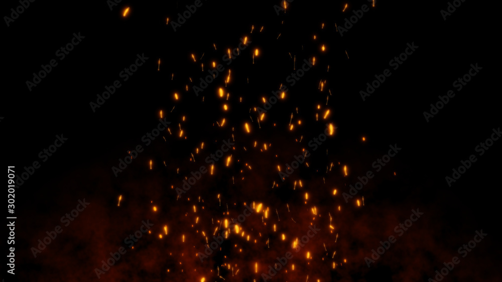 Burning red hot flying sparks fire in the night sky. Beautiful abstract ...