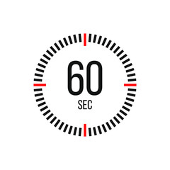 60 second countdown time, digital stopwatch chronometer clock isolated. Vector illustration