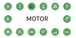 Set of motor icons such as Boat, Boat engine, Caravan, Tattoo artist, All terrain, Vespa, Camper, Moped, Electric car, Hybrid solution, Scooter, Jeep, Ice cream truck , motor
