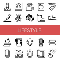 Canvas Print - Set of lifestyle icons such as Dancer, Incense, Bathroom scale, Strong, Acupuncture, Carpet, Apple, Shoes, Diabetes, Shoe, Roll, Paddle, Salad, Skater, Blender, Yoga mat , lifestyle