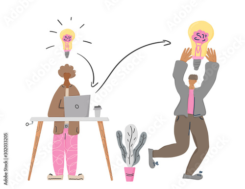Cuadros en Lienzo Plagiarism flat concept. Thief stealing an idea.