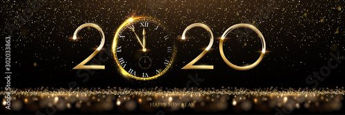 Cuadros en Lienzo Golden 2020 number with watch vector illustration