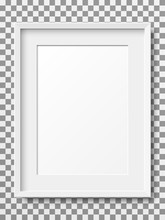 Realistic White Vertical Picture Frame Isolated On Transparent Background.