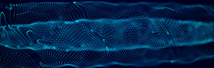 Wall Mural - wave 3d. wave of particles. abstract blue geometric background. big data visualization. data technol