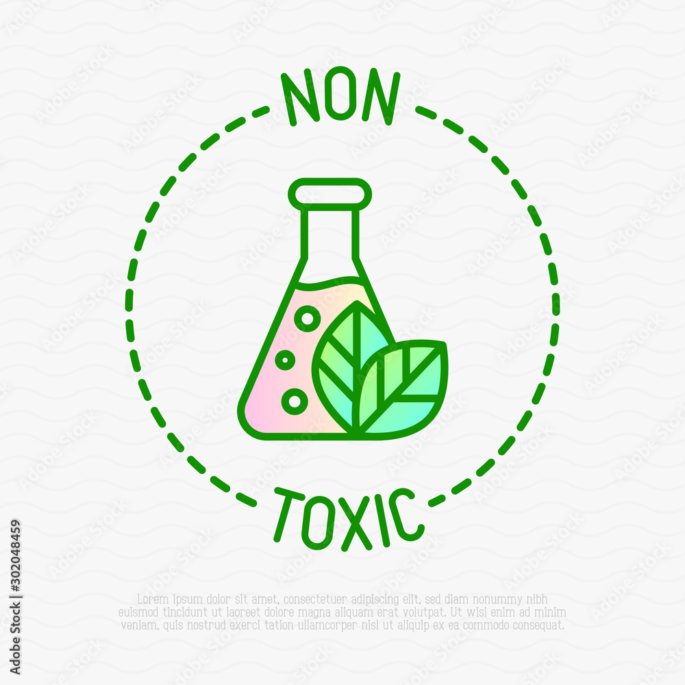 Non toxic symbol. Thin line icon for organic product. Modern vector illustration. - obrazy, fototapety, plakaty 