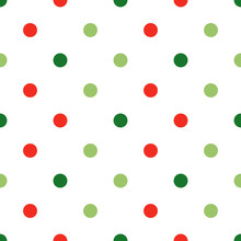 Small Red And Green On White Vector Polka Dot Seamless Pattern For Christmas And Holiday Package Design