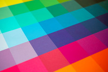 Close-up Of Color Swatches Or Paint Chips. Colourful Background. Colour Theory Banner