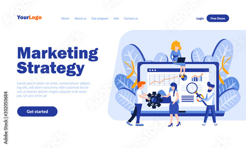 Fotomural Marketing strategy vector landing page template with header