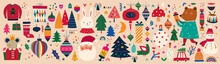 Christmas Decorative Banner With Incredible Illustration In Vintage Style