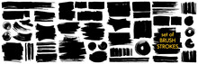 Collection Of Different Ink Brush Strokes:rectangle,square And Round Freehand Drawings.Ink Splatters,grungy Painted Lines,artistic Design Elements.Vector Paintbrush Set.