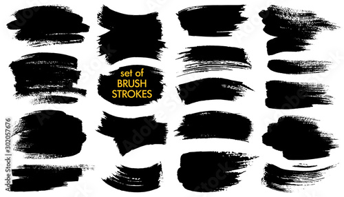 Cuadros en Lienzo Collection of different ink brush strokes:rectangle,square and round freehand drawings