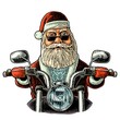 Santa Claus riding a motorcycle. Vector vintage black engraving