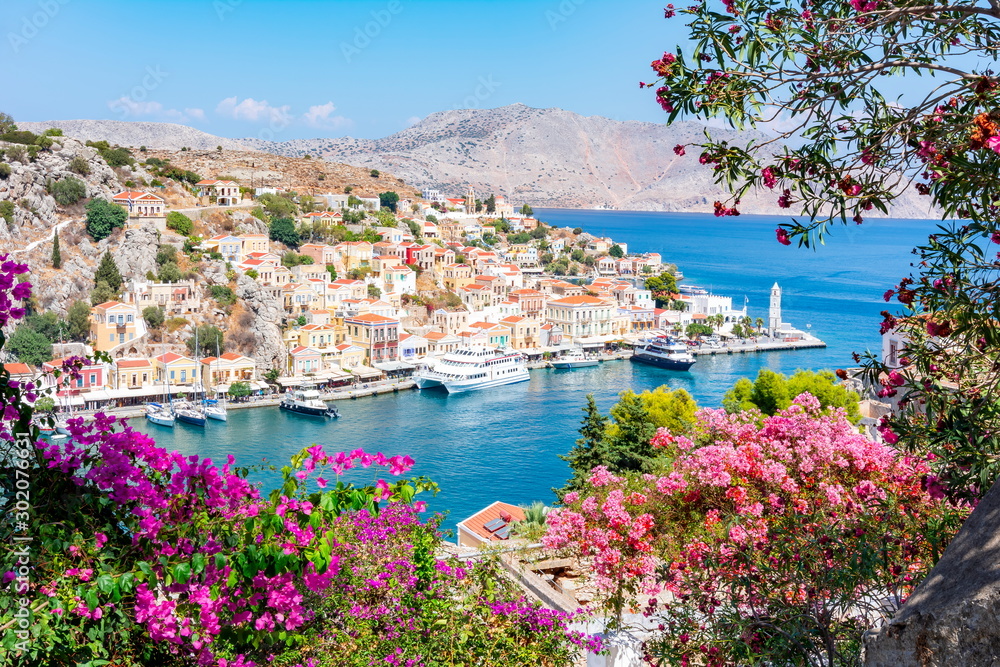 Symi town cityscape, Dodecanese islands, Greece - obrazy, fototapety, plakaty 