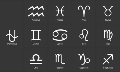 zodiac signs set 13 with oph on black background