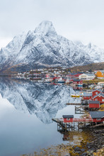 Winter Scene Of Reine Fishing Town At Norway