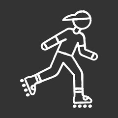 Wall Mural - Inline skating chalk icon. Freestyle rollerblading. Fitness skating. Teenager on rollerblades. Person on roller skates. Extreme sport. Isolated vector chalkboard illustration