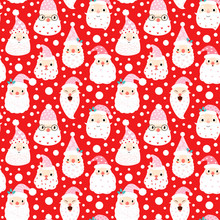 Cute Christmas Vector Seamless Pattern With Hipster Santa Faces On Red And White Background