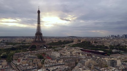 Wall Mural - Aerial of Paris France and Eiffel Tower during sunset.