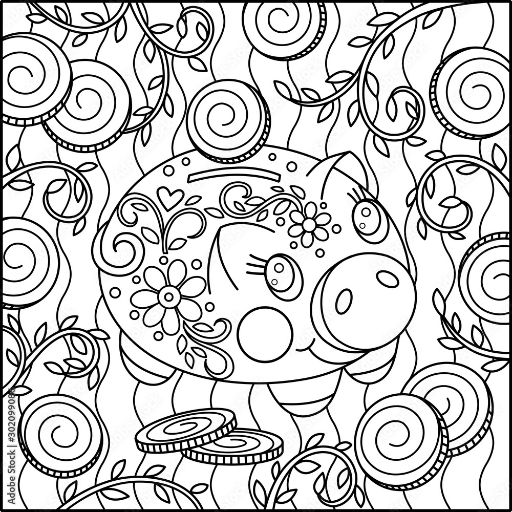Creative cute pig coloring page. Graphical money box cartoon piggy bank. Stock Vector | Adobe Stock creative-cute-pig-coloring-page-graphical-money-box-cartoon-piggy-bank-stock-vector-adobe-stock