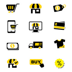 Canvas Print - Set of e-commerce related icon with black and yellow color 