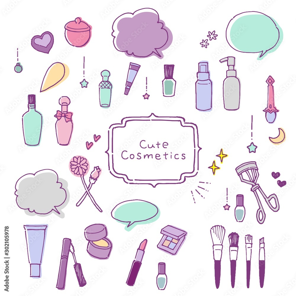 手書き風 可愛いコスメのイラスト Accessory Wall Mural Accesso Sayukichi