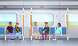 © mast3r - people inside subway metro train discussing during trip mix race passengers sitting in public transport horizontal flat full length vector illustration