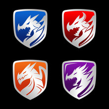 Dragon Emblem Shield Set Logo Design