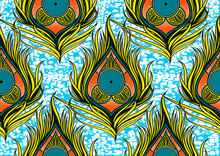 Peacock's Tail Seamless Pattern, African Fashion Ornament In Vibrant Colours, Picture Art And Abstract Background For Fabric Print, Scarf, Shawl, Carpet, Kerchief, Handkerchief, Vector Illustration Fi