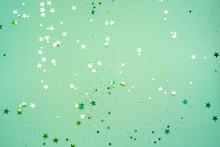 Scattered Stars On A Mint Color Background, Christmas, New Year Decorations