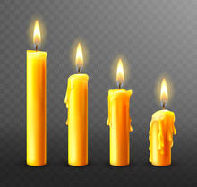 Burning Candle With Dripping Or Flowing Wax