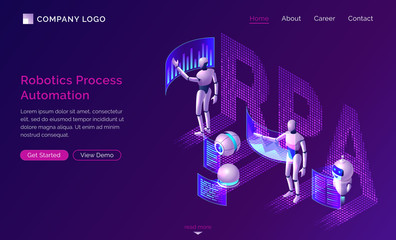 Wall Mural - robotic process automation or rpa isometric concept vector. artificial intelligence robots analyze d
