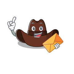 Sticker - Cheerful on cowboy hat bring envelope cartoon character