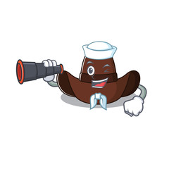 Sticker - Mascot illustration the featuring cowboy hat sailor holding binocular