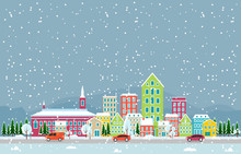 Winter Snow in Copenhagen City Cityscape Skyline Landmark Building Illustration