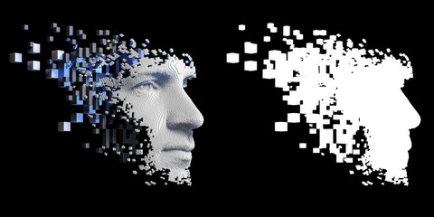 Wall Mural - abstract digital human face. artificial intelligence concept of big data or cyber security. 3d illus