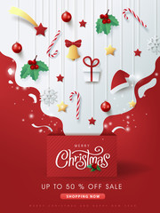 merry christmas sale banner background.merry christmas text calligraphic lettering vector illustrati