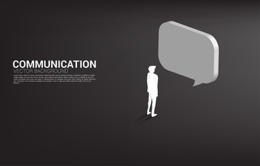 Poster - Silhouette of businessman standing with bubble speech. concept of chat bot engine and communication.