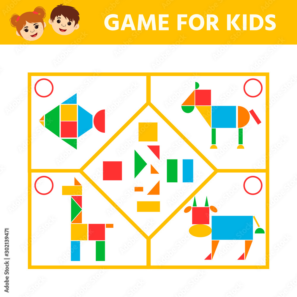 Education logic game for preschool kids. Connect the details and ...