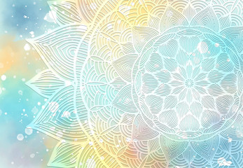 Wall Mural - abstract mandala graphic design and watercolor digital art painting for ancient geometric concept ba