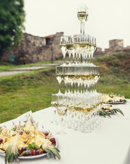 Wall Mural - Wedding party catering wine glasses. Event planner concept