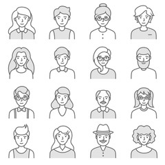 People set. Men and women, avatar icon. linear vector illustration. Editable stroke