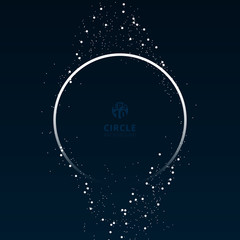 Wall Mural - circle white frame galaxy and space concept with particles on dark blue background.