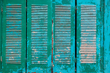 Vintage, Vintage Shutters On The Windows Of Green Color On The Whole Screen.
